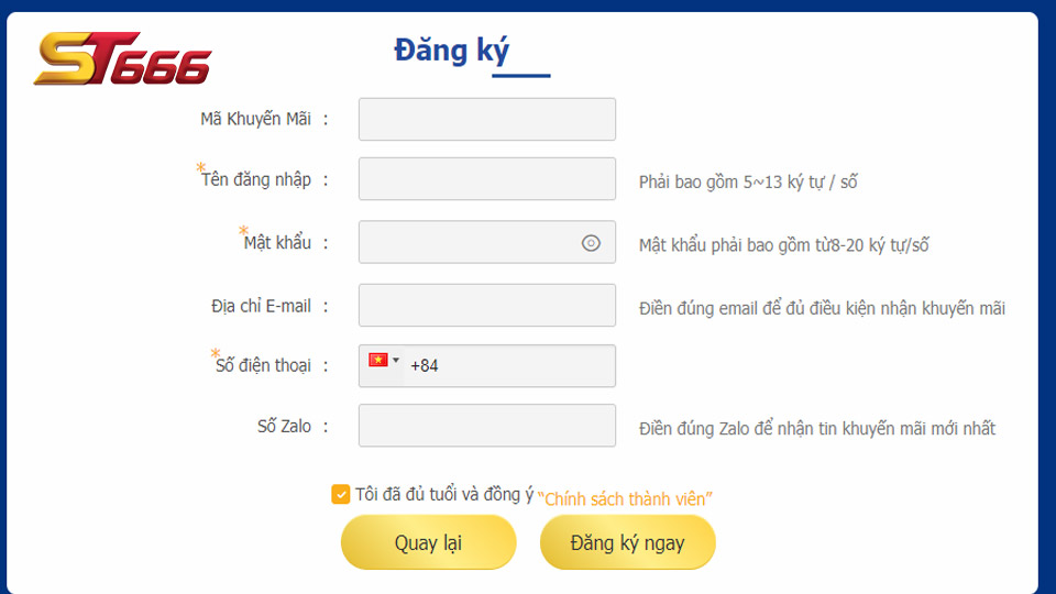 Đăng ký ST666 tại đây