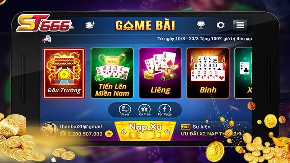 Game đánh bài kích hoạt sđt tặng tiền tại ST666