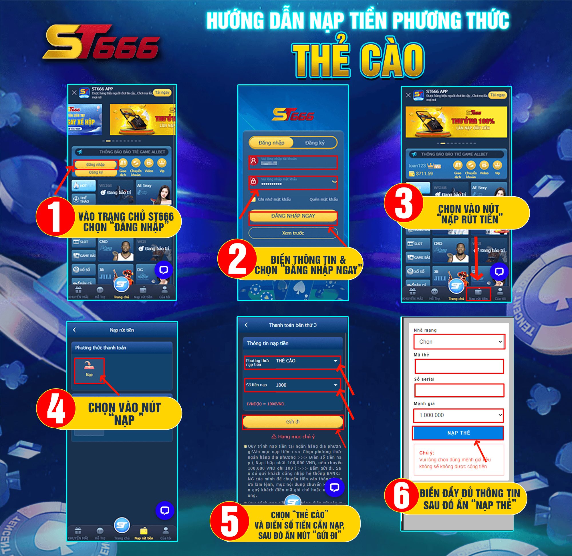 Huong Dan Nap Tien St666 Bang The Cao
