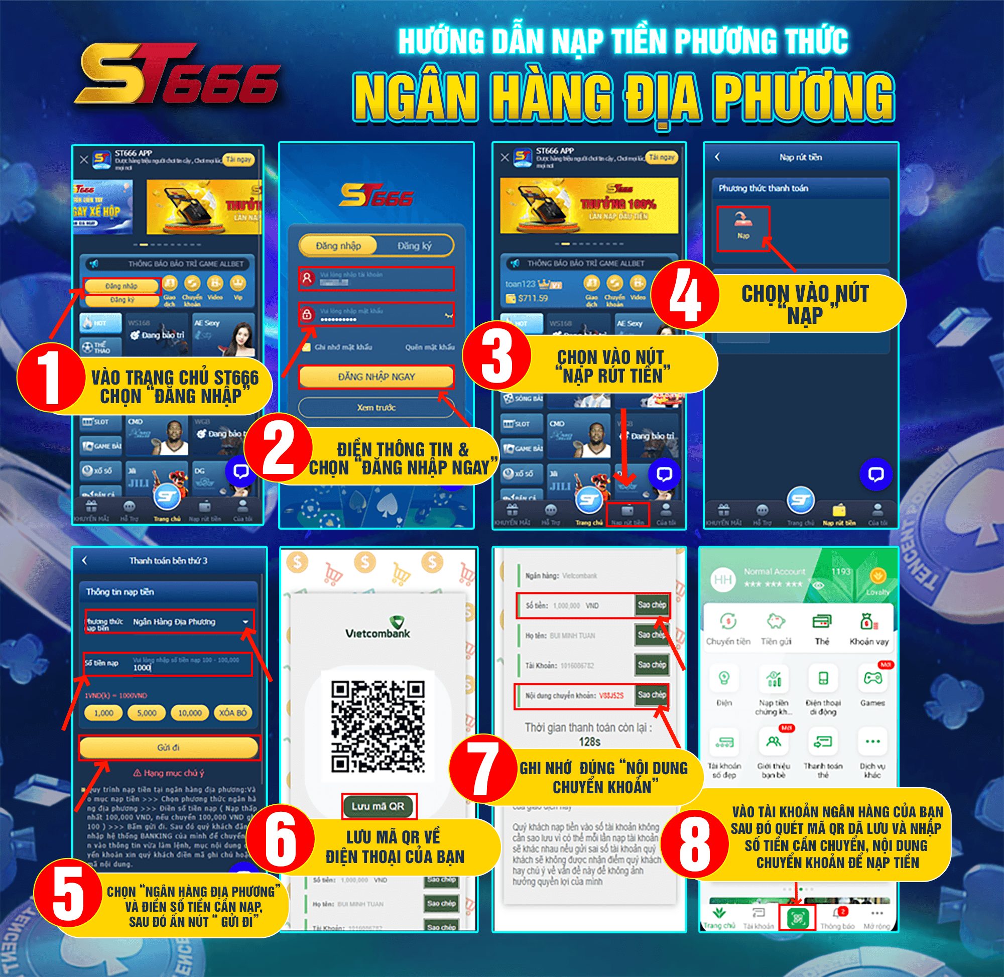 Huong Dan Nap Tien St666 Ngan Hang Dia Phuong