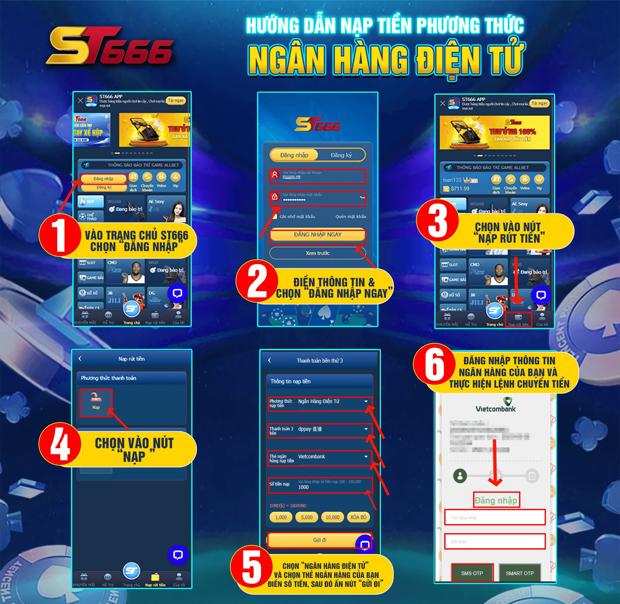Huong Dan Nap Tien St666 Ngan Hang Dien Tu