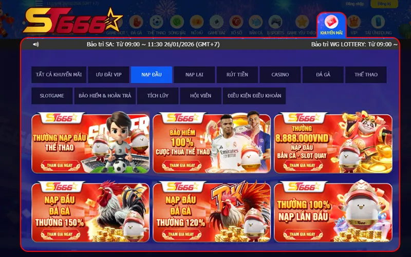 Khuyến mãi nạp đầu tại ST666